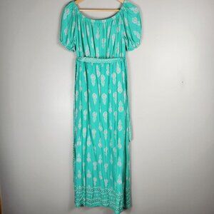 NWOT Lapogee Patterned Teal Long Maxi Dress